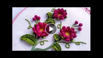 Red Flowers Hand Embroidery Cast on Stitch |Easy Way to Embroider 