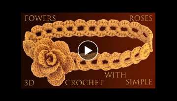 Como hacer flores rosas de oro 3D a Crochet para diadema de argollas trenzadas tejido tallermanua...