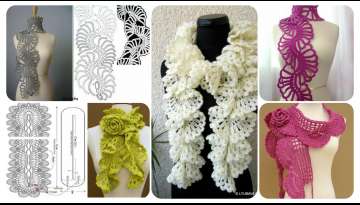 Crochet women's scarves with fringes and flowers
