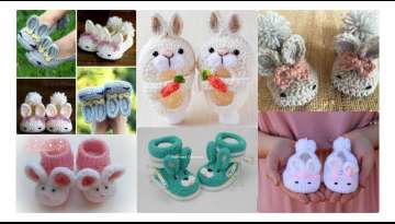 KNITTED BABY SHOES IN THE SHAPE OF RABBIT