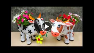 How To Make Cows Flower Pots From Plastic Bottles For Beautiful Garden 