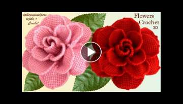 Como hacer flores rosas grandes en 3D a Crochet paso a paso tejido tallermanualperu