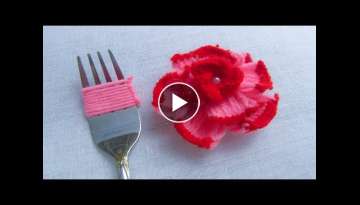 , Easy Flower Embroidery Trick with Fork, Rose Flower