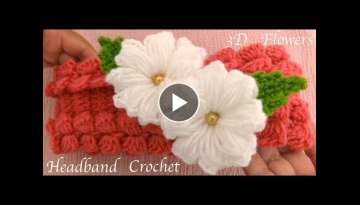 Diadema a Crochet con flores 3D en punto trenzas mariposas 