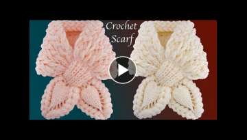 Bufanda a Crochet Puntos trenza Mariposa Punto de hojas en 3D tejido tallermanualperu