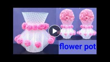 How to make flower pot with plastic net sheet | plastic net sheet craft