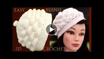 Crochet Tutorial Boina tejida para dama en punto Marshmallow 3D tejido tallermanualperu