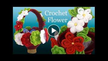 Centro de mesa a Crochet Canasta de flores con hojas para dulces 
