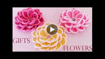 Como tejer fÃ¡cil y rÃ¡pido flores en una sola tira- Make creates beautiful flowers cute gi...
