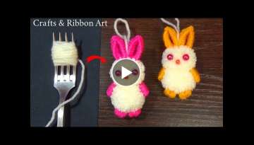 Cute Pom Pom Rabbit Making with Fork 