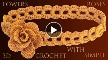 Como hacer flores rosas de oro 3D a Crochet para diadema de argollas trenzadas tejido tallermanua...
