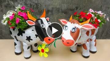 How To Make Cows Flower Pots From Plastic Bottles For Beautiful Garden 