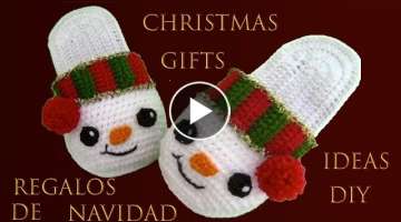 Como hacer pantuflas a crochet de munÌƒeco de nieve para regalo Christmas Ideas Gifts