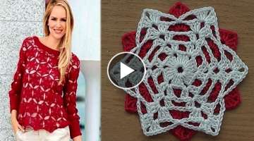 Crochet motif for tunic blouse dress VERY EASY free pattern tutorial