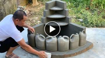 Creative Fish Tank Waterfall From Plastic Bottles and Cement