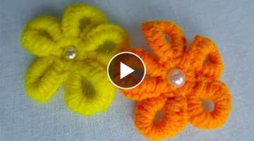 hand embroidery: super easy knitting wool yarn flower