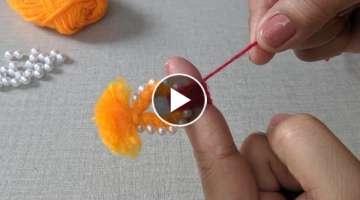 Amazing Hand Embroidery flower design trick with finger | Super Easy Woolen flower design idea:Ku...