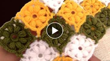 Manta faÌcil a Crochet Punto 3D de flores 