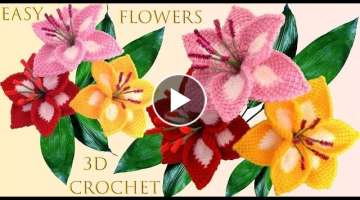 Como hacer flores Lily a Crochet en punto 3D muy faÌcil tejido tallermanualperu
