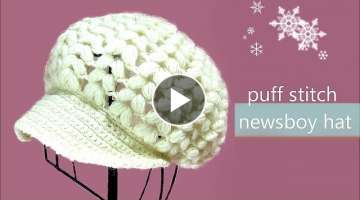 How To Crochet puff stitch newsboy hat