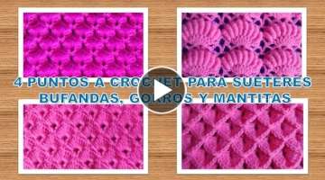 4 Puntos tejidos a crochet paso a paso para suÃ©teres, bufandas