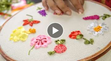 10 RIBBON EMBROIDERY FLOWERS