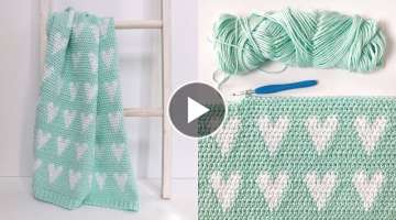 Crochet Modern Hearts Baby Blanket
