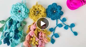  Flor llavero con ramas de hojas HeydCrochet paso a paso