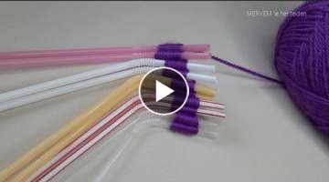 Making flowers from yarn with a juice straw
