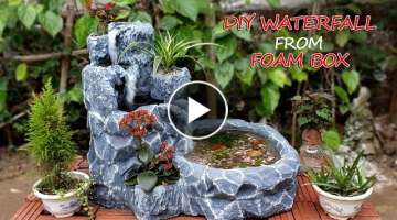  Make Beautiful Waterfall From Foam Box and Cement