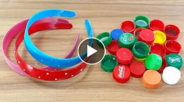 HAIR RUBBER BANDS & PLASTIC BOTTLE CAPS CRAFTING