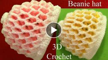 Gorro a Crochet 3D en punto panal o nido de abeja de dos colores reversibles tejidos tallermanual...