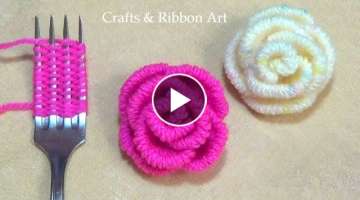Amazing Trick with Fork Easy Woolen Rose Making 