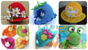 3 crochet hats for girls with flowers and a beret